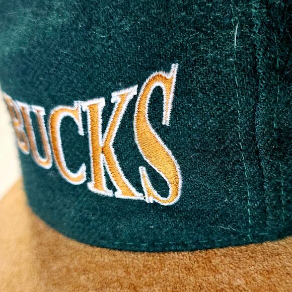 Starbucks Vintage 90s Suede n Wool Blend Rare Find Green n Beige hat. Seattle WA main image 14